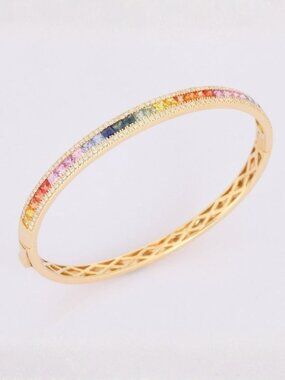 Rainbow Sapphire 14K (or 18k upon request) Yellow Gold Bangle Bracelet